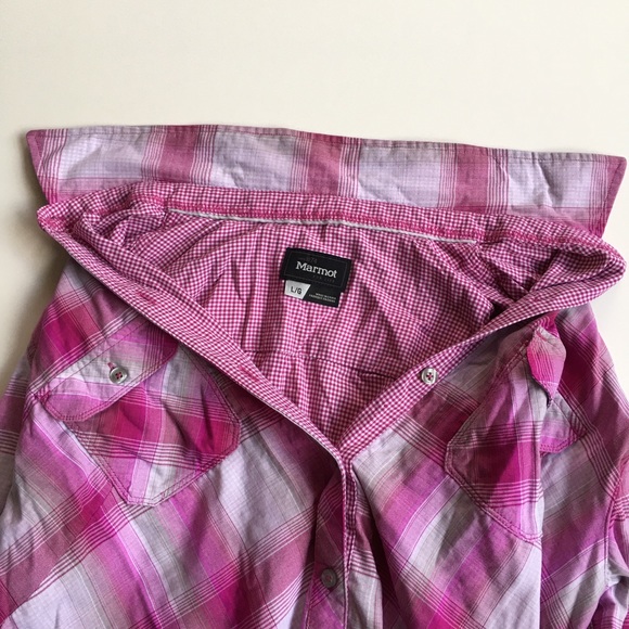 Marmot Women Size L Pink White Plaid Shirt - Picture 11 of 11